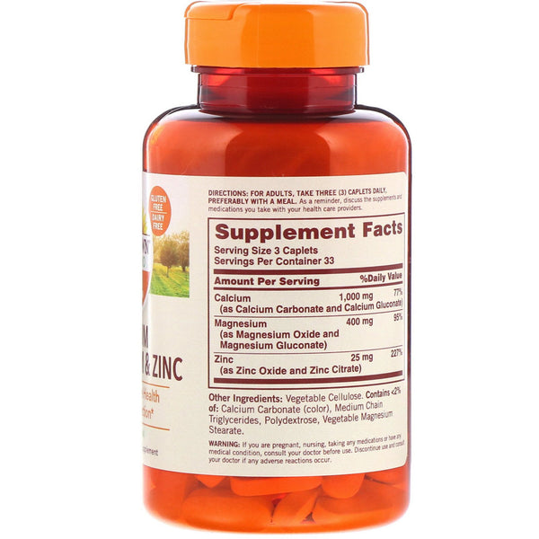 Sundown Naturals, Calcium Magnesium & Zinc, 100 Caplets - The Supplement Shop