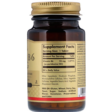 Solgar, Vitamin B6, 25 mg, 100 Tablets