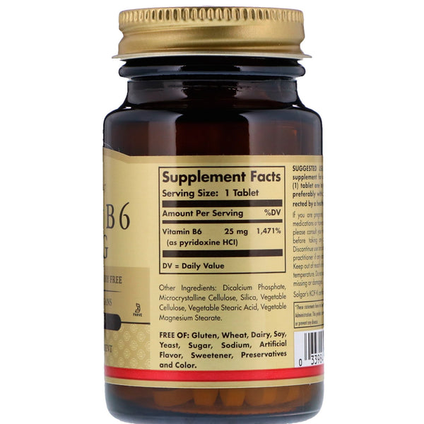 Solgar, Vitamin B6, 25 mg, 100 Tablets - The Supplement Shop