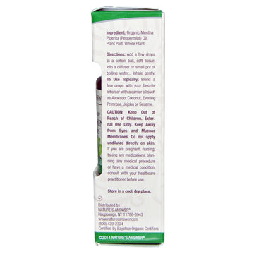Nature's Answer, 100% Pure Organic Essential Oil, Peppermint, 0.5 fl oz (15 ml)