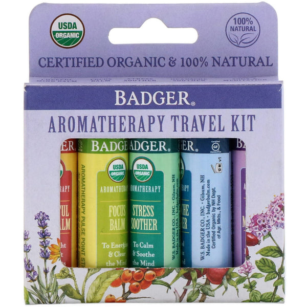 Badger Company, Organic, Aromatherapy Travel Kit, 5 Pack, .15 oz (4.3 g) Each - The Supplement Shop