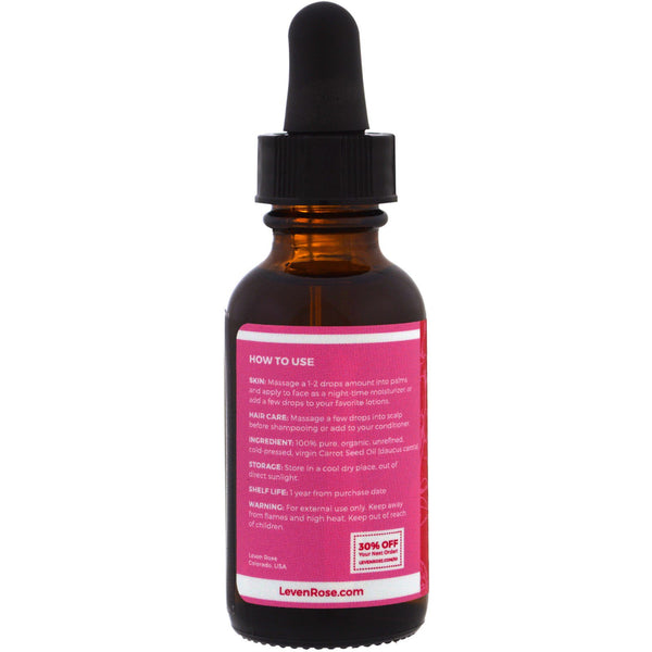 Leven Rose, 100% Pure & Organic Carrot Seed Oil, 1 fl oz (30 ml) - The Supplement Shop