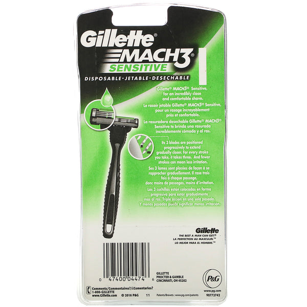Gillette, Mach3, Sensitive Disposable Razor, 3 Razors - The Supplement Shop