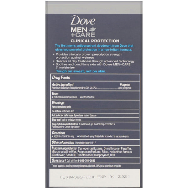Dove, Men+Care, Clinical Protection, Anti-Perspirant Deodorant, Clean Comfort, 1.7 oz (48 g) - The Supplement Shop