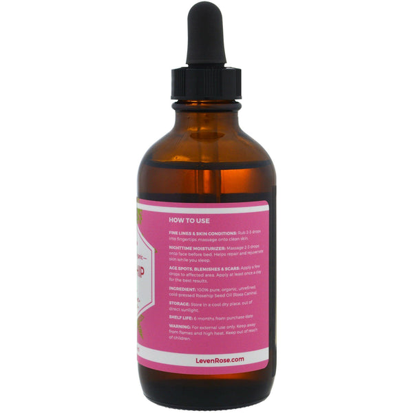 Leven Rose, 100% Pure & Organic Rosehip Oil, 4 fl oz (118 ml) - The Supplement Shop