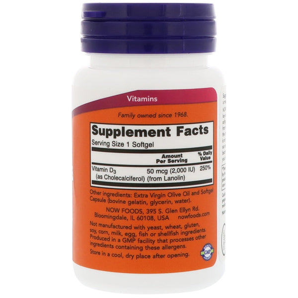 Now Foods, Vitamin D-3, High Potency, 2,000 IU, 30 Softgels - The Supplement Shop