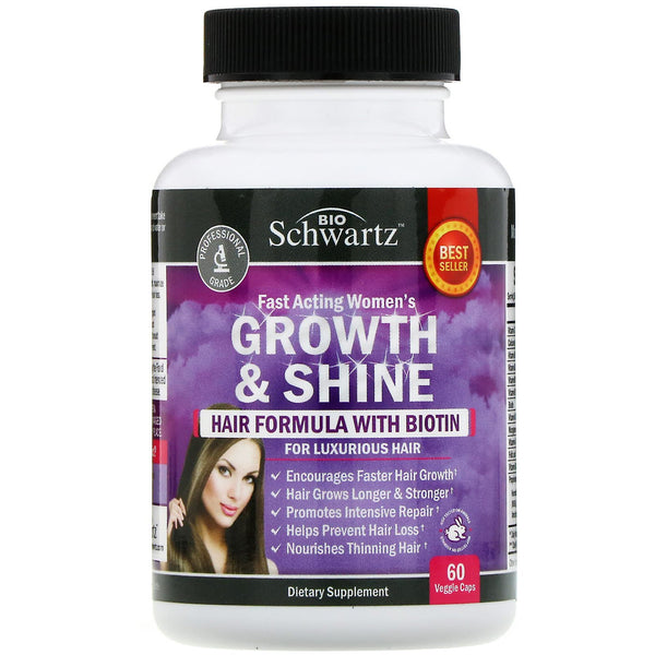 BioSchwartz, Fast Acting Women's Growth & Shine, Hair Formula with Biotin, 60 Veggie Caps - The Supplement Shop