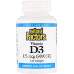 Natural Factors, Vitamin D3, 125 mcg 5,000 IU, 120 Softgels - The Supplement Shop