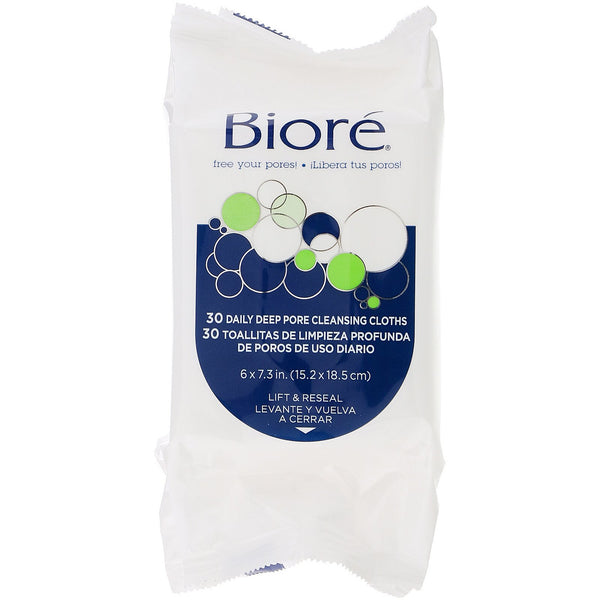 Biore, Daily Deep Pore Cleansing Cloths, 60 Pre-Moistened Cloths - The Supplement Shop