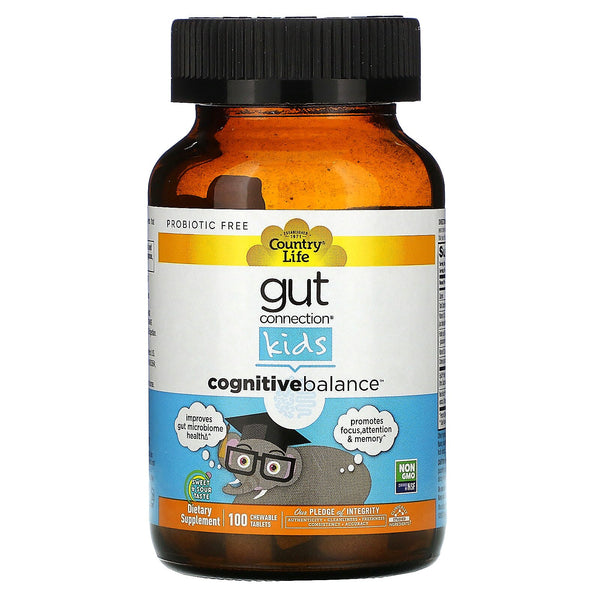 Country Life, Gut Connection Kids, Cognitive Balance, Sweet & Sour, 100 Chewable Tablets - The Supplement Shop