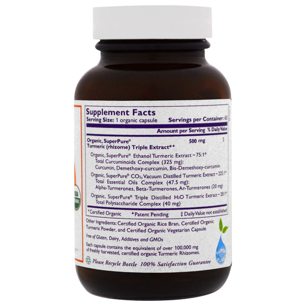 The Synergy Company, Organic SuperPure Turmeric Extract, 60 Organic Vegetarian Caps - The Supplement Shop
