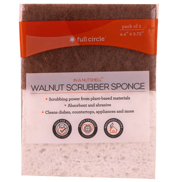 Full Circle, In A Nutshell, Walnut Scrubber Sponge, 2 Pack, 4.4" x 2.75" Each