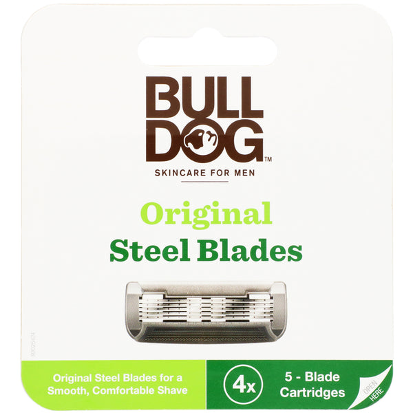 Bulldog Skincare For Men, Original Steel Blades Refill, Four 5-Blade Cartridges - The Supplement Shop