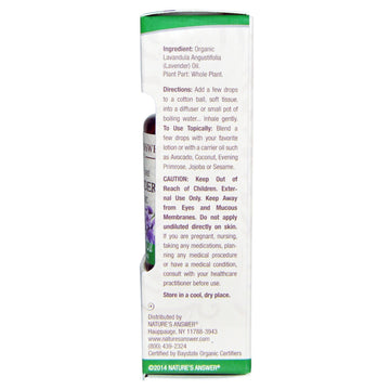 Nature's Answer, 100% Pure Organic Essential Oil, Lavender, 0.5 fl oz (15 ml)