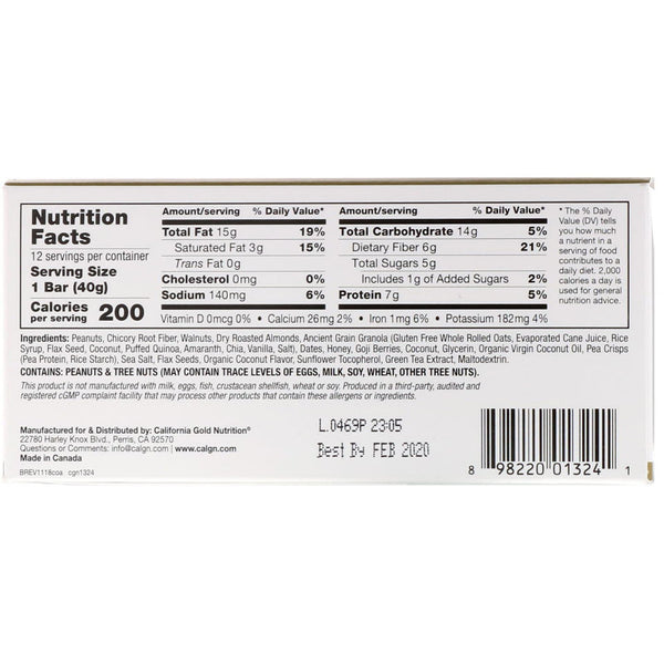 California Gold Nutrition, Foods, Coconut Almond Chewy Granola Bars, 12 Bars, 1.4 oz (40 g) Each - The Supplement Shop