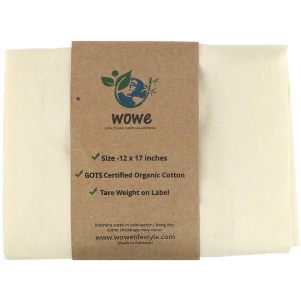 Wowe, Certified Organic Cotton Muslin Bag, 1 Bag, 12 in x17 in - The Supplement Shop