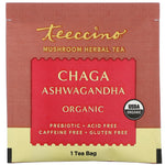 Teeccino, Mushroom Herbal Tea, Organic Chaga Ashwagandha, Caffeine Free , 10 Tea Bags, 2.12 oz (60 g) - The Supplement Shop