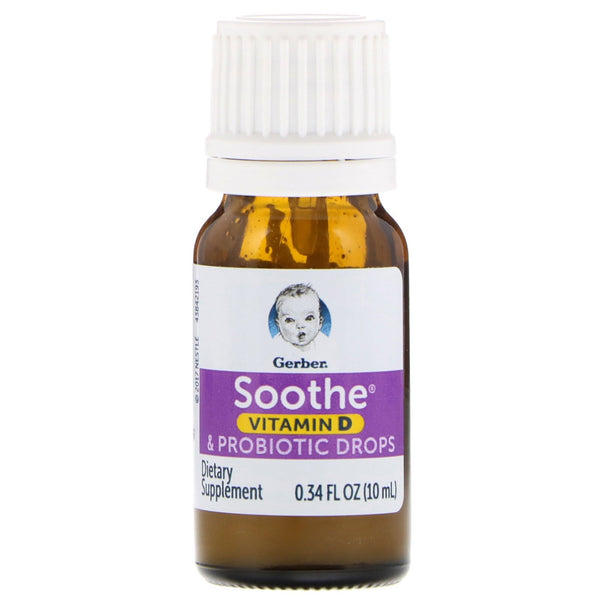 Gerber, Soothe, Vitamin D & Probiotic Drops, Birth+, 0.34 fl oz (10 ml) - The Supplement Shop