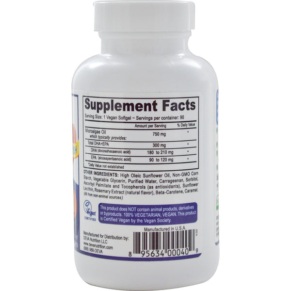 Deva, Vegan, Omega-3, DHA-EPA, 300 mg, 90 Vegan Softgels - The Supplement Shop