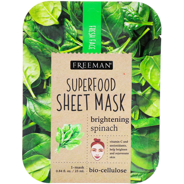 Freeman Beauty, Superfood Sheet Mask, Brightening Spinach, 1 Mask - The Supplement Shop