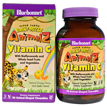 Bluebonnet Nutrition, Super Earth, Rainforest Animalz, Vitamin C, Natural Orange Flavor, 90 Animal-Shaped Chewables