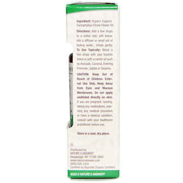 Nature's Answer, 100% Pure Organic Essential Oil, Clove, 0.5 fl oz (15 ml)