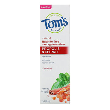 Tom's of Maine, Natural Antiplaue, Propolis & Myrrh Toothpaste,  Fluoride-Free , Cinnamint, 5.5 oz (155.9 g)