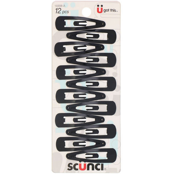 Scunci, Snap Hair Clip, Black, 12 Pieces - The Supplement Shop