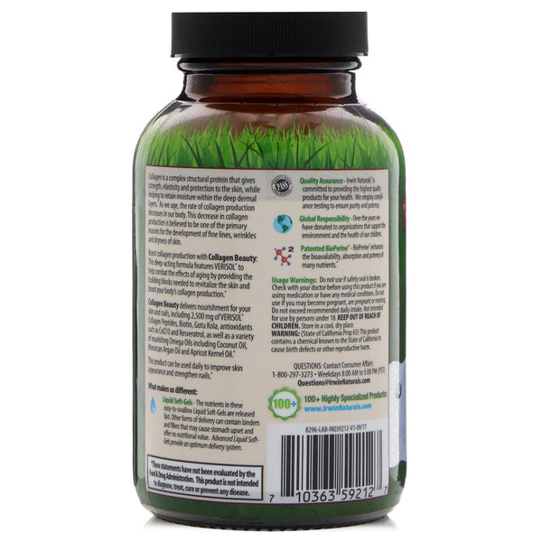 Irwin Naturals, Collagen Beauty, Clinically Proven Verisol, 80 Liquid Soft-Gels - The Supplement Shop