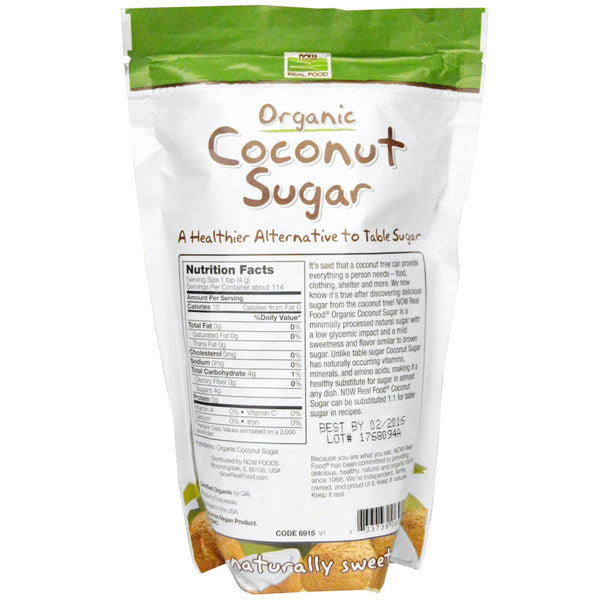Now Foods, Real Food, Organic Coconut Sugar, 16 oz (454 g) - The Supplement Shop