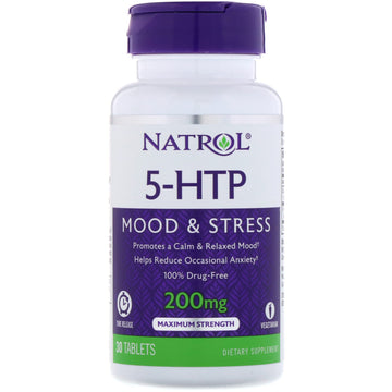 Natrol, 5-HTP, Time Release, Maximum Strength, 200 mg, 30 Tablets