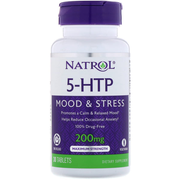 Natrol, 5-HTP, Time Release, Maximum Strength, 200 mg, 30 Tablets - The Supplement Shop