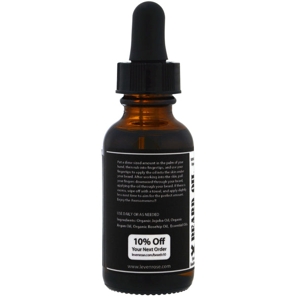 Leven Rose, 100% Pure Organic Beard Oil, Spiced Sandalwood, 1 fl oz (30 ml) - The Supplement Shop