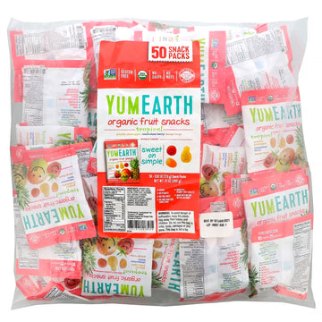 YumEarth, Organic Fruit Snacks, Tropical, 50 Packs, 0.62 oz (17.6 g) Each