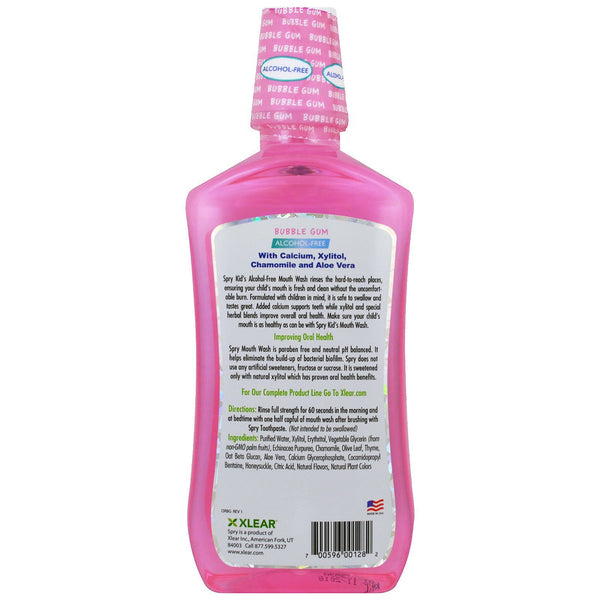 Xlear, Kid's Spry Mouth Wash, Enamel Support, Alcohol-Free, Natural Bubble Gum, 16 fl oz (473 ml)