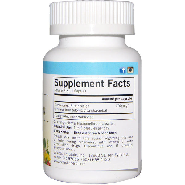 Eclectic Institute, Raw Fresh Freeze-Dried, Bitter Melon, 200 mg, 90 Non-GMO Veggie Caps - The Supplement Shop