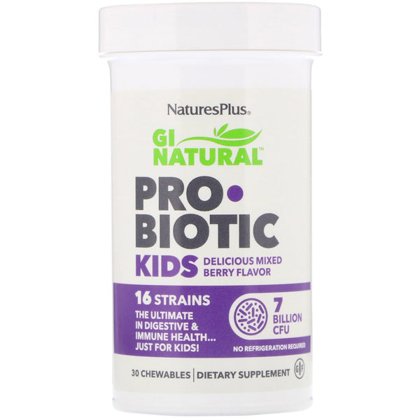Nature's Plus, GI Natural Probiotic Kids, Delicious Mixed Berry Flavor, 7 Billion CFU, 30 Chewables - The Supplement Shop