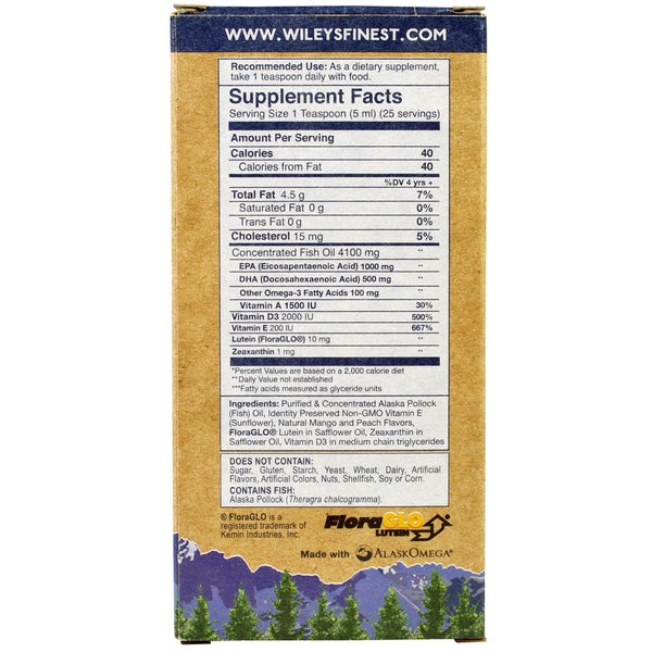 Wiley's Finest, Wild Alaskan Fish Oil, For Kids!, Elementary EPA, Natural Mango Peach Flavor, 1,500 mg, 4.23 fl oz (125 ml) - The Supplement Shop