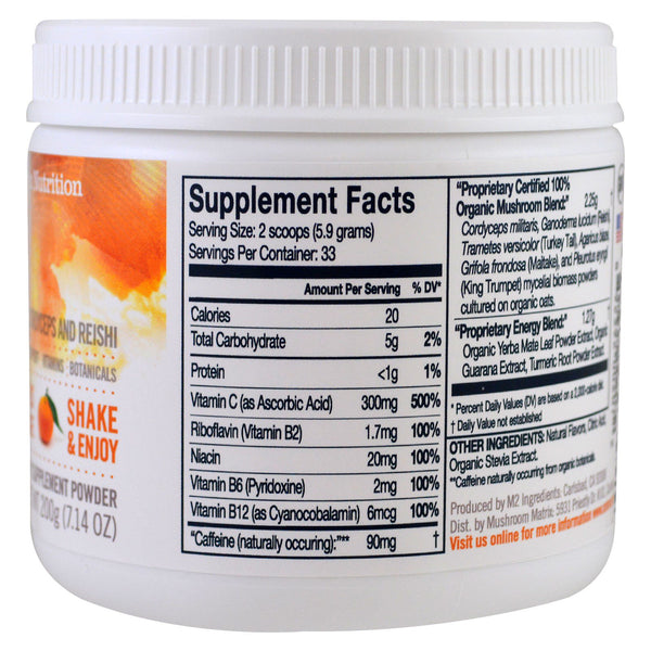Organic Mushroom Nutrition, Energy, Mushroom Powder, Citrus Orange, 7.14 oz (200 g) - The Supplement Shop
