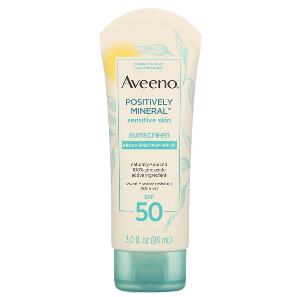 Aveeno, Positively Mineral Sensitive Skin, Sunscreen, SPF 50, 3.0 fl oz (88 ml) - The Supplement Shop