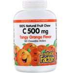 Natural Factors, 100% Natural Fruit Chew Vitamin C, Tangy Orange, 500 mg, 180 Chewable Wafers - The Supplement Shop