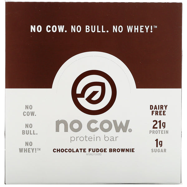 No Cow, Protein Bar, Chocolate Fudge Brownie, 12 Bars, 2.12 oz (60 g) Each - The Supplement Shop