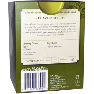 Rishi Tea, Organic Green Tea, Matcha Super Green, 15 Tea Bags 1.43 oz (40.5 g)
