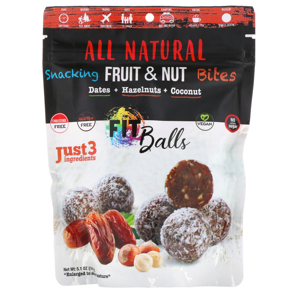 Nature's Wild Organic, All Natural, Snacking Fruit & Nut Bites, Fit Balls, Dates + Hazelnuts + Coconut, 5.1 oz (144 g) - The Supplement Shop