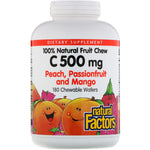 Natural Factors, 100% Natural Fruit Chew Vitamin C, Peach, Passionfruit and Mango, 500 mg, 180 Chewable Wafers - The Supplement Shop