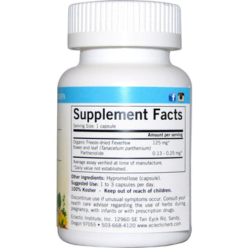 Eclectic Herb, Feverfew, 125 mg, 90 Veg Caps