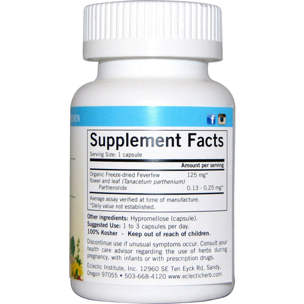 Eclectic Institute, Raw Fresh Freeze-Dried, Feverfew, 125 mg, 90 Non-GMO Veg Capsules - The Supplement Shop