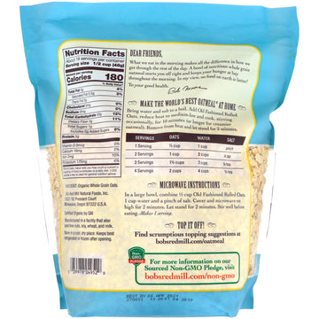 Bob's Red Mill, Organic Old Fashioned Rolled Oats, Whole Grain, 32 oz (907 g)