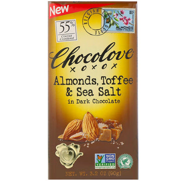 Chocolove, Almonds, Toffee & Sea Salt in Dark Chocolate, 55% Cocoa, 3.2 oz (90 g)