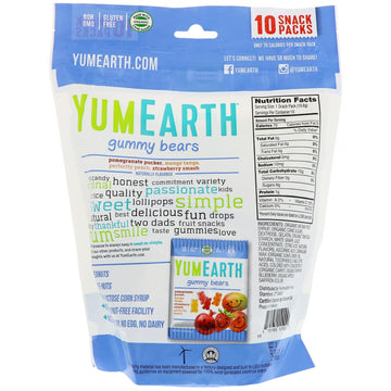 YumEarth, Gummy Bears, Assorted Flavors, 10 Snack Packs, 0.7 oz (19.8 g) Each